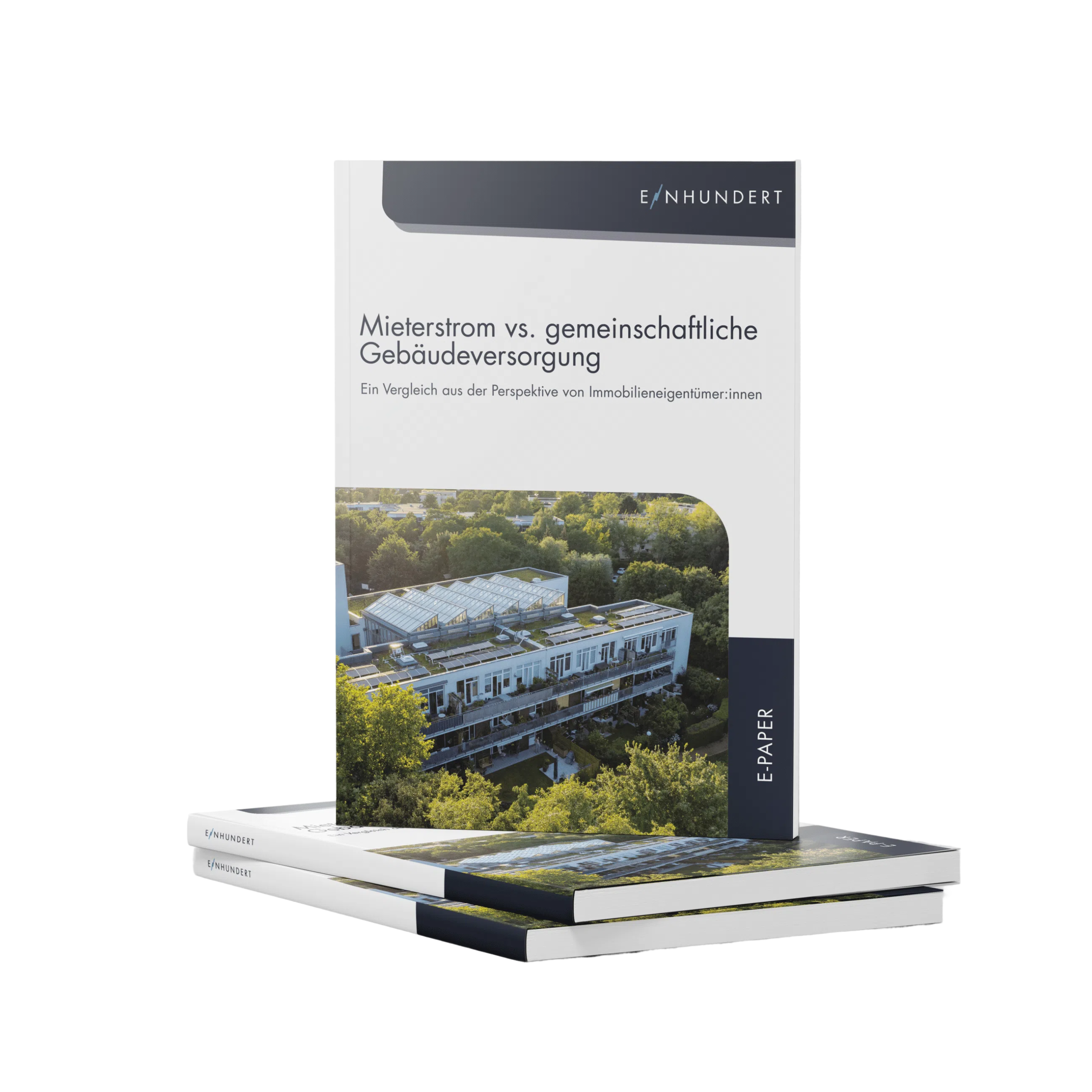 Mockup des Whitepapers Mieterstrom vs. gemeinschaftliche Gebäudeversorgung